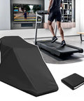All Weather Treadmill Cover For Home Gym Indoor Outdoor Use Dustproof Protective Shield That Keeps Dust Moisture Off Fits Nonfoldable And Foldable Treadmill Models A And B Ideal For Any Treadmill Black shown covering a treadmill with a folded view
