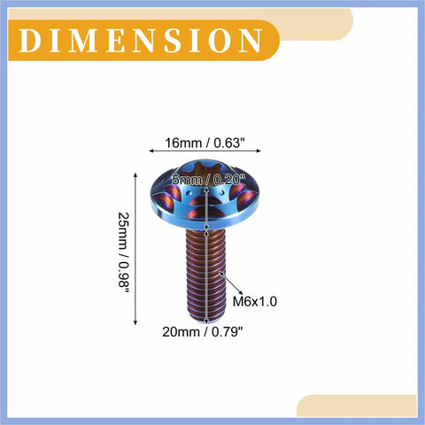 Quarter Inch M6 Universal Anti Theft License Plate Screws With Four Silicone Washers Titanium Alloy Deep Blue Durable Security Bolts Kit dimensions
