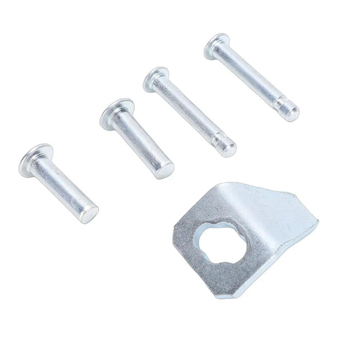 Stainless Steel Screen Door Closer Sheets Kit With 5 Replacement Plates And 20 Pins shown with close-up of steel pins and plate.