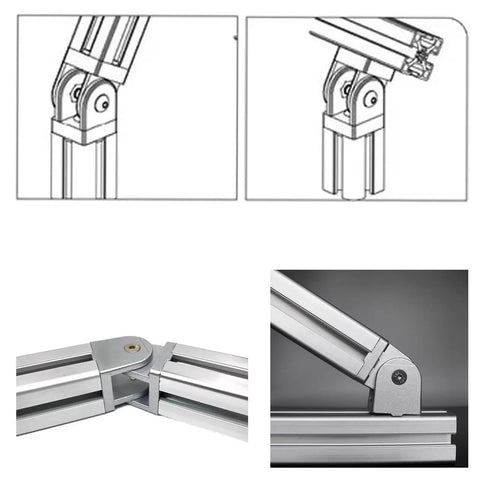 180 Degree Rotating Pivot Joints Set, 2020 Aluminum Zinc Alloy, Matte Gray Finish, 8 Pieces for Industrial Aluminum Frames, Smooth Burr Free Surface, High Corrosion and Wear Resistance, for 2020 aluminum profile hinge joints