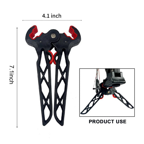 Folding Archery Bow Stand For Compound Bows With Non Slip Grip, Lightweight Ground Holder And Limbs Clamp Kickstand, dimensions shown.