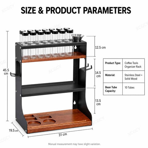 Level Up Your Daily Grind With This Wall Mounted Coffee Bean Storage Tube Set Featuring Twelve Single Dose Espresso Vials designed to organize coffee tools.