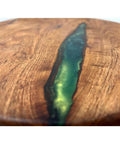 Close-up of 12 Inch Mesquite Wood Lazy Susan With Green Accent Go To Round Kitchen Turntable Rotating Tray For Pantry Cabinet Storage