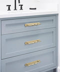 Champagne Bronze Cabinet Pulls With Backplates, 2 Pack, 5 Inch Center to Center on blue cabinet drawers with sink