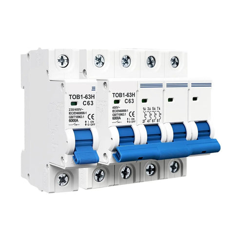 Tough As Nails Heavy Duty MCB Miniature Circuit Breaker C Curve 63 Amp 230 400 Volt Panel Switch with multiple switches visible.