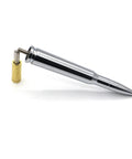 Stubby Antenna Mast 50 Cal Style Track Antenna Delete Replacement For Ford F Series F150 F250 F350 RAM 1500 2500 GMC Denali Chevy Pickup Trucks Aluminum Billet Build Weatherproof And Fade Resistant, shown in silver aluminum finish with mounting adapter.