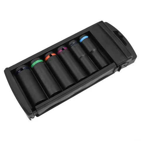 Half Inch Pneumatic Socket Set, 6 Piece Deep Sockets In Chrome Vanadium Steel, 10mm To 21mm, Black Phosphate Auto Repair Tool Kit