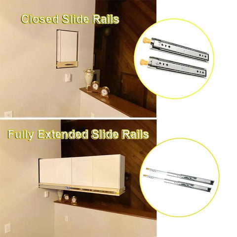 Heavy Duty Locking Drawer Slides 48 Inch Full Extension 1 Pair with closed and fully extended slide rails, 264 lb capacity