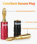 Banana Plugs With Dual Set Screws, Black And Red Aluminum Shell, Gold Plated 4mm Brass Contacts, Secure Connection For Clean, Distortion-Free Audio, High Fidelity Sound, Natural Sonic Accuracy, Six Pairs, red and black plugs