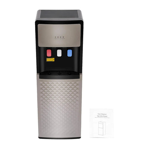 Bottom Loading Water Dispenser With 110V Hot Cold Warm Three Temperature Options And Display Light in silver gray with manual