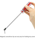 Built Dang Tough T15 T20 T25 T27 T30 Security Torx Screwdriver Set With Magnetic Star Bits For Laptop Repair Auto Jobs And Household Tasks Hella Durable Chrome Vanadium Steel Five Piece Pack in hand with magnetic tip.