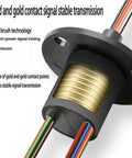 30A Three Wire Slip Ring With Gold Brush Contacts For Motor Encoder And Small Drive 22mm No Fuss Fiber Brush Tech Delivers Smooth Power And Signal Transmission For Reliable Performance. 22mm black slip ring with gold contacts and multi-wire leads for motor encoder use