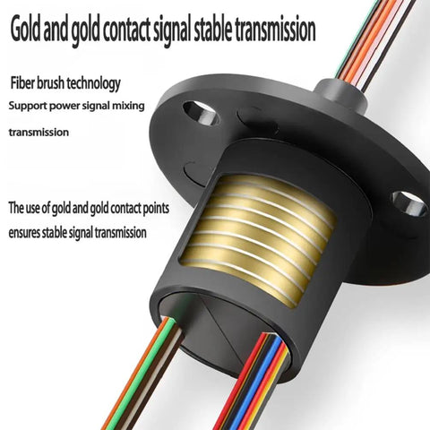 30A Three Wire Slip Ring With Gold Brush Contacts For Motor Encoder And Small Drive 22mm No Fuss Fiber Brush Tech Delivers Smooth Power And Signal Transmission For Reliable Performance. 22mm black slip ring with gold contacts and multi-wire leads for motor encoder use