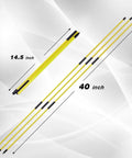 4 Pack Golf Alignment Sticks 40 Inch Collapsible Swing Path Trainers shown extended to 40 inches and folded to 14.5 inches