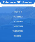 BMW Oil Filter Replacement HU816X 4 Pack Replaces 11427566327 reference numbers shown on blue background