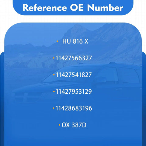 BMW Oil Filter Replacement HU816X 4 Pack Replaces 11427566327 reference numbers shown on blue background