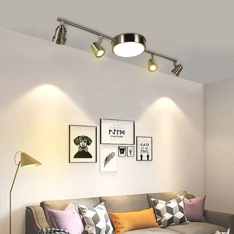 4 Light Track Lighting Kit With Flush Mount Ceiling Light 15W Brushed Nickel Integrated LED Modern Track Lighting With Flexible Rotatable Heads Sleek Warm White 3000K 3000LM ETL Listed