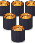 Set of 6 Clip On Drum Lamp Shades For Candle Bulbs Only Black Gold Small Chandelier Lampshades, each 5.5x5.5x5 inches
