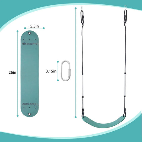 Two Pack Heavy Duty Swing Seat Supports 330 Pound Capacity For Backyard Garden And Playground EVA Non Slip Construction Tough As Nails Built To Last 26 Inch Long By Five Point Five Inch Wide Two Inch Thick Durable Swing Set Accessory showing dimensions and details