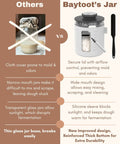 Comparison of sourdough starter jar kits, one with a cloth cover and Baytoot's Sourdough Starter Jar Kit With 33 Oz Capacity Upgraded 2026 Design.
