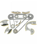 Premium Timing Chain Set For Audi A4 A6 A8 Q7 And VW Touareg 2.7 TDI 3.0 TDI Model Years 04 To 10 BPP BSG BUN BKS Fits Full Engine Systems Durable Metal Build That Lasts A Long Time Without Breakage, metal chain kit parts laid out