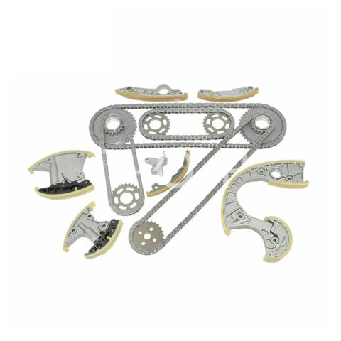 Premium Timing Chain Set For Audi A4 A6 A8 Q7 And VW Touareg 2.7 TDI 3.0 TDI Model Years 04 To 10 BPP BSG BUN BKS Fits Full Engine Systems Durable Metal Build That Lasts A Long Time Without Breakage, metal chain kit parts laid out