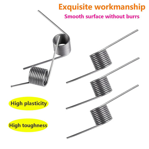 10 Pack Stainless Steel Torsion Springs for Tools Maintenance 0.5mm Wire Diameter 5mm Outer Diameter 180 Degree Deflection 9 Turns Sturdy 304 Stainless Steel with High Fatigue Resistance for DIY Workshop Repairs, shown with smooth surface