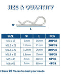 Cotter Pin Assortment Kit With 230 Pieces In 13 Sizes 304 Stainless Steel R Shaped Cotter Pins product size chart image