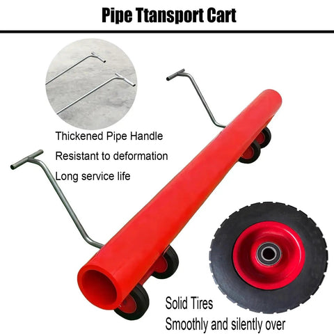 Heavy Duty Pipe Transport Cart Built Tough With Dual Fork Options 28cm Fork For 300mm Pipes 800kg Or 43cm Fork For 426mm Pipes 1000kg Steel Mobile Bar Cradle For Construction Sites Warehouses And Shops, red steel cart with solid tires