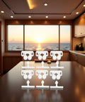 Six Pack Of White Ball Catch Roller Latches For Boat Marine Cupboard Cabinet Doors Heavy Duty Spring Loaded Plastic Hardware displayed on a table.