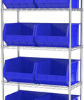 Heavy Duty Plastic Storage Bins Set Of 3, Space Saving Stackable Bins For Garage Pantry Craft Organization on metal shelves