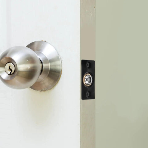 Door Ball Catch Hardware Set Concealed Design Heavy Duty Adjustable Spring Tension 4 Piece Kit In Stainless Steel And Copper installed on door