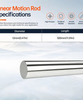 Get The Gist With These 2PCs Ultra Smooth 12mm Thick By 300mm Long Linear Motion Rod Shafts That Slide Like Butter For Your DIY Rig And Smooth Cnc Builds Made Right From Top Notch Chrome Plated Steel! Specifications detail with rod diameter and length.