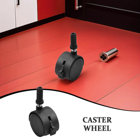 4pcs Swivel Caster Wheels Black for Furniture and Displays Inch displayed on red floor, showcasing a single sturdy black wheel.
