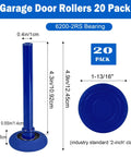 Blue 20 Pack 2 Inch Nylon Garage Door Rollers With 4 Inch Nylon Stem Ultra Quiet Smooth Operation Double Seal 6200 2RS Bearings Noise Reduction Tech Replacement Kit for Easy Install