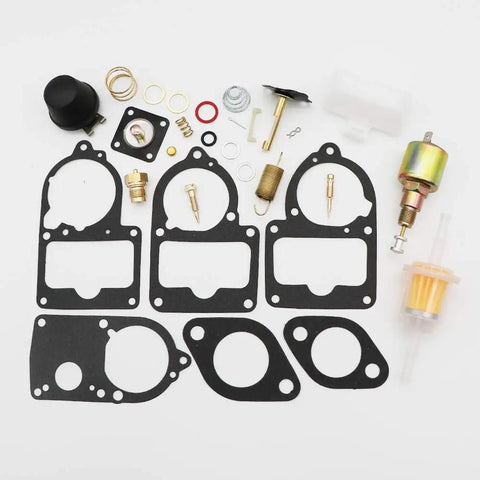 Carburetor Rebuild Kit For VW Solex Brosol Bocar 28 PICT To 34 PICT-3 with gaskets, float, and 12V solenoid valve components