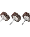 Top Quality 10 Piece Aluminum Oxide Flap Wheel Set For Drill With Metal Shank Sander on display for wood and metal projects.
