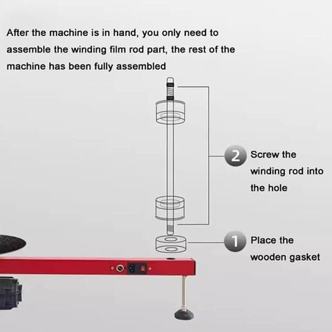 Diagram showing assembly steps for the Heavy Duty Electric Stretch Film Packaging Machine With Quick Spin Turntable And Beast Mode Motor Drive.