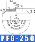 10 Piece Set Of Heavy Duty Silicone Vacuum Suction Cups For Industrial Manipulators And Pneumatic Robots showing PFG-250 dimensions and design details.