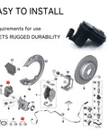 Top Shelf Rear Parking Brake Actuator 34216791420 34216794618 Clean Swap For BMW X3 X4 Z4 M5 M6 And Range Rover parts diagram with motor unit and components.