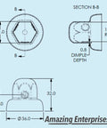 Technical diagram of Six Pack Lug Nut Cover Set dimensions for Mercedes Sprinter Vans with 16 inch Alcoa wheels, 6 lug, stainless steel.