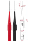 Four Pack 0.7mm Test Probe Pins With Non Destructive Insulation Piercing Needles, Stainless Steel Back Probe Pins, shown in red and black