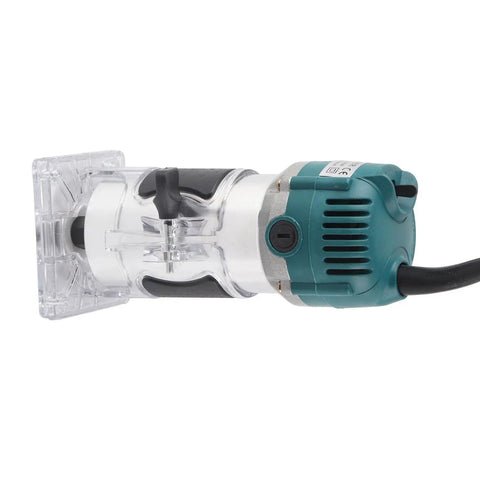 Built Tough 800W Electric Palm Router With Clear Base And Soft Touch Rubber Grip Smooth As Butter 30000 Rpm side view