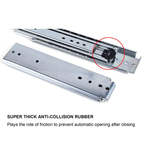 Heavy Duty Drawer Slide Rails Built Tough With Secure Lock Clasp Fully Extending Telescopic Runners with rubber stop for safety.