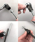 10 Piece Nut Remover Set For Impact Drivers, 9-19mm Nut Extractor Sockets being demonstrated with bolt and wrench