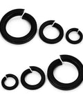 Heavy Duty Lock Washers Set DIN127 Black Grade 8 Steel M1.6 To M24 Pack of Mixed Sizes shown in various angles