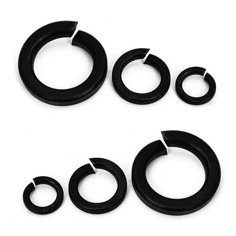 Heavy Duty Lock Washers Set DIN127 Black Grade 8 Steel M1.6 To M24 Pack of Mixed Sizes shown in various angles