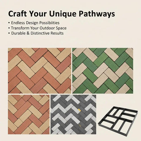 Cross Square Stepping Stone Molds Set For DIY Garden Pathways And Patios, featuring paving patterns and mold display
