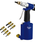 Three Eighths Inch Capacity Pneumatic Rivet Nut Setting Kit with M4 M5 M6 M8 M10 and One Quarter Inch, Five Sixteenths Inch Mandrels