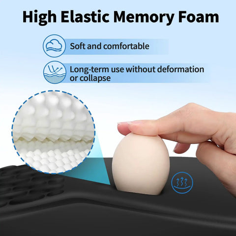 Hand pressing egg on Ergonomic Mouse Pad With Wrist Support And Gel Memory Foam Non Slip Base Pain Relief For Home Office